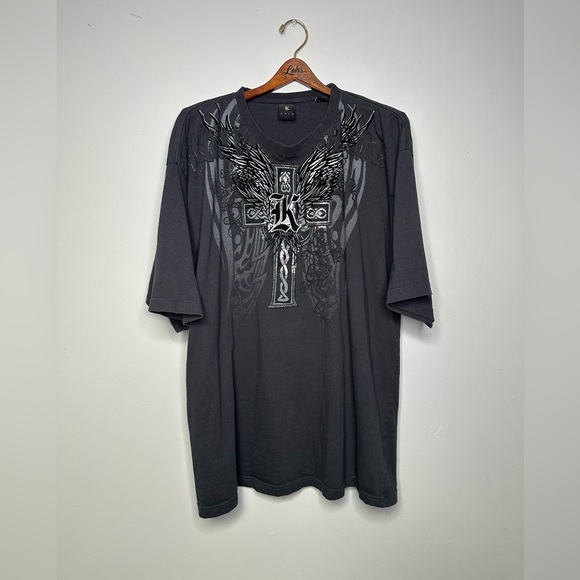 Y2K Kani Gold T-Shirt Men's 3X Gray Graphic Tee Cross Front Logo - Picture 1 of 9